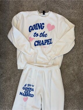 White 'Going to the Chapel' Graphic Sweatshirt and Joggers Set